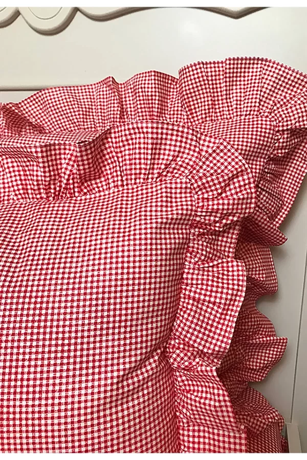 Country Ruffled Sheet Set Red Plaid - Image 5
