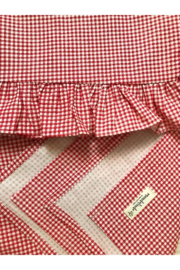 Country Ruffled Sheet Set Red Plaid - Image 3